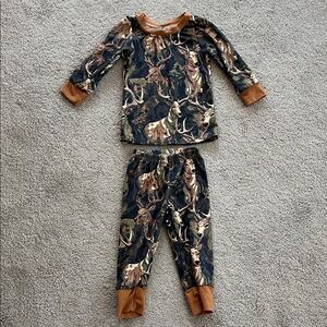 Deer Print Kids Pajama Set with Brown Accents